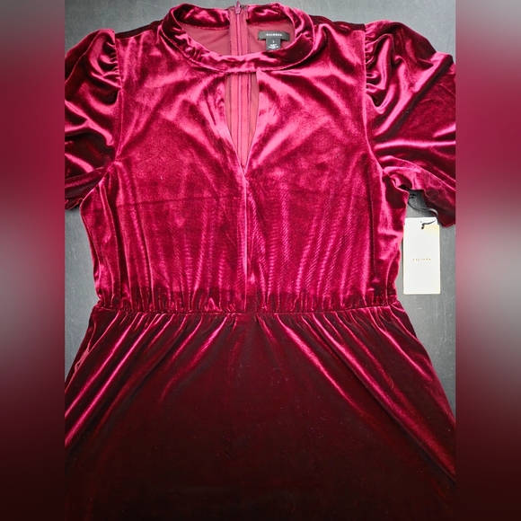 NWT - Halogen "Merlot" Velvet Stretch Flounce Hem Lined Midi Dress - Size XL - Picture 9 of 16
